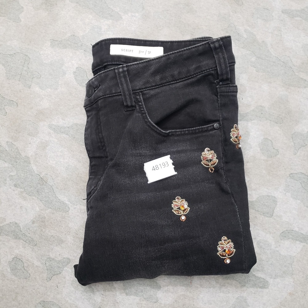 Pilcro and The Letterpress Jeans Womens 31 Black Embroidered Boho Ornate Skinny - Picture 12 of 12